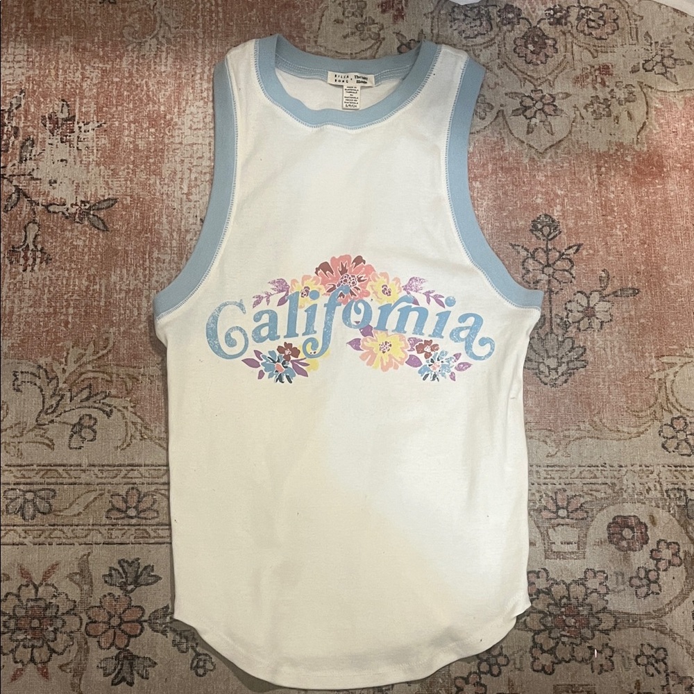 Billabong White and Blue California Tank Top